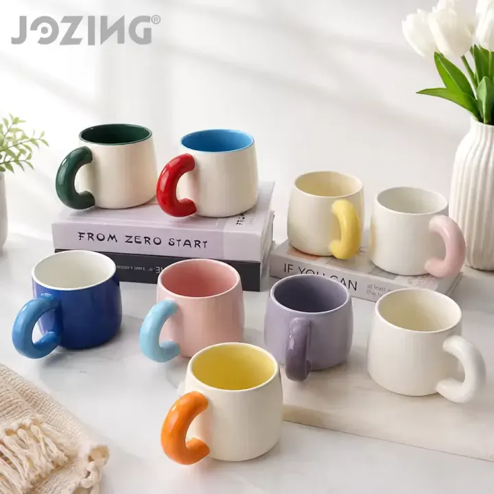 Color Block Ceramic Coffee Mugs with Chunky Handles