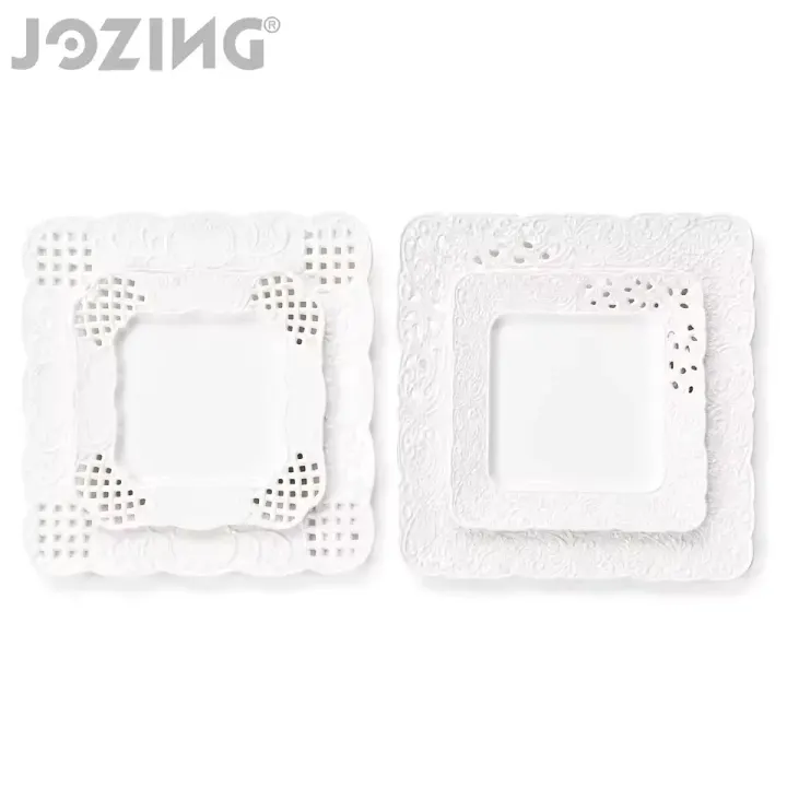 White Square Pierced Ceramic Plates in Two Lattice Designs