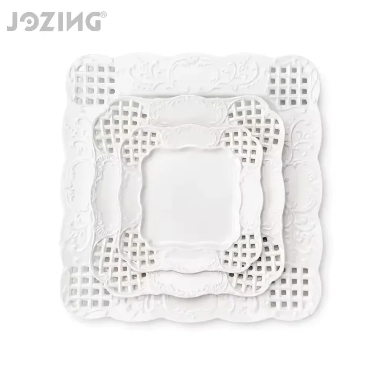 Square White Ceramic Dinnerware Plate Set