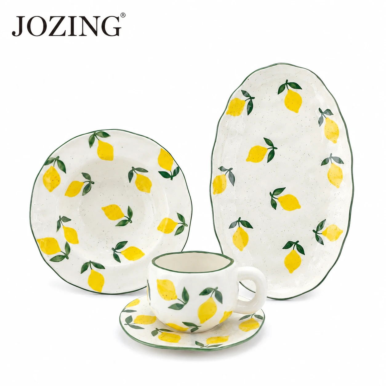 Lemon Hand-Painted Ceramic Tableware for Microwave and Grill Use