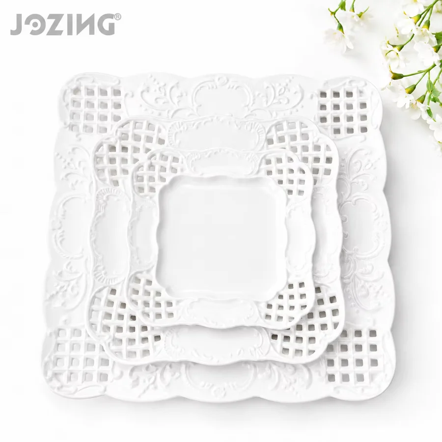 Square White Ceramic Dinnerware Plate Set