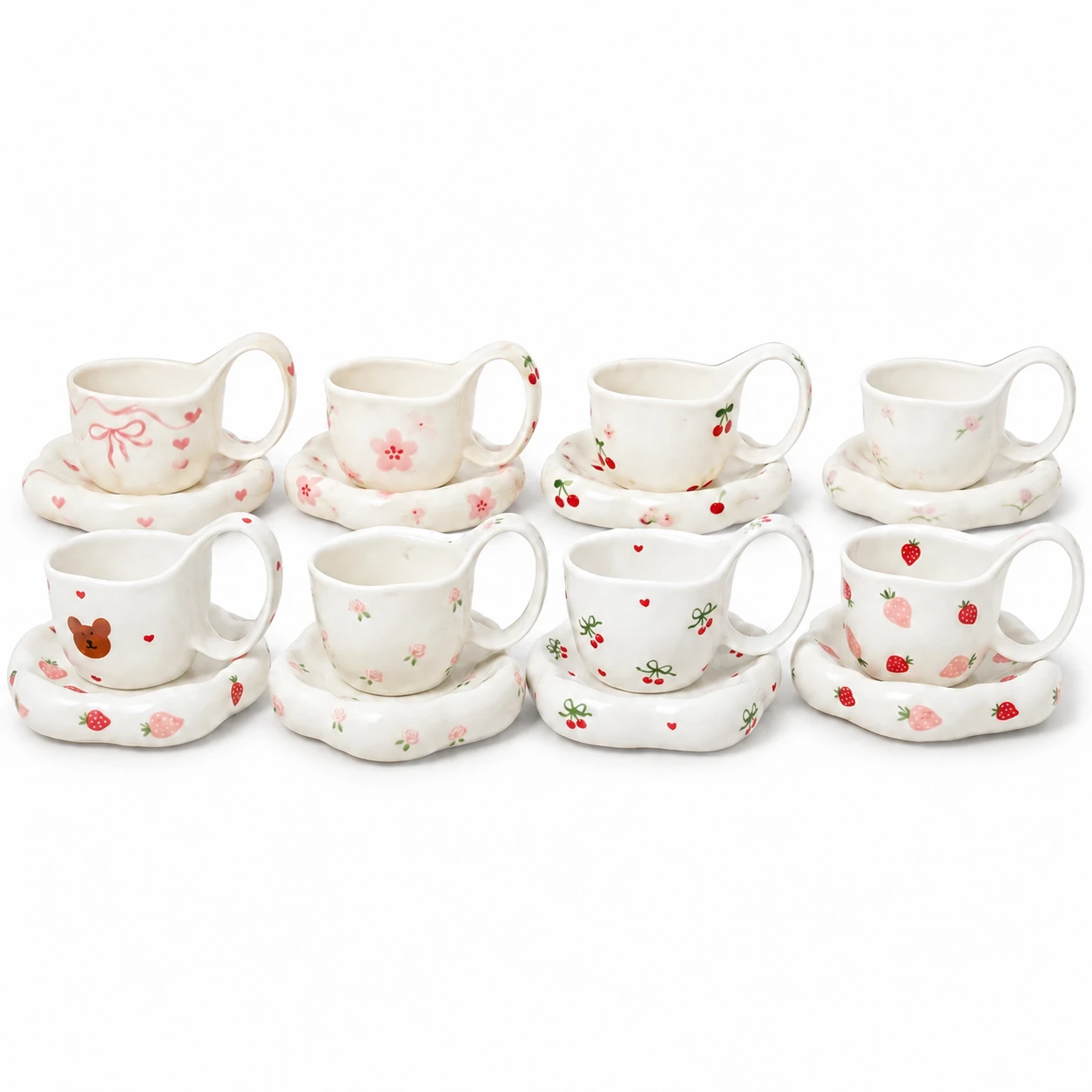 JOZING Ceramic Coffee Cup and Flower-Shaped Saucer Set for Cappuccino