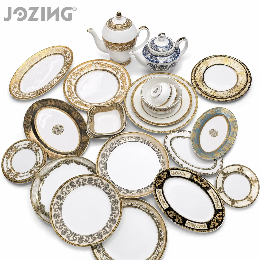 Wholesale Price Ready Stock Mix Gold Inlay Luxury Porcelain Ceramic Tableware Set Sell by Ton