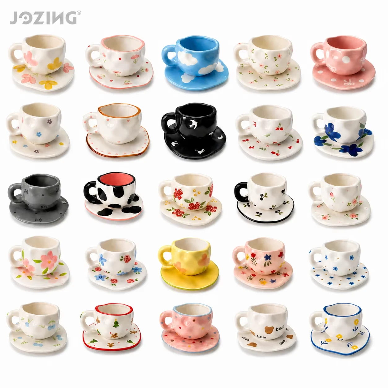 11oz Handmade Ins-Style Ceramic Mug & Saucer Set with Underglaze Color