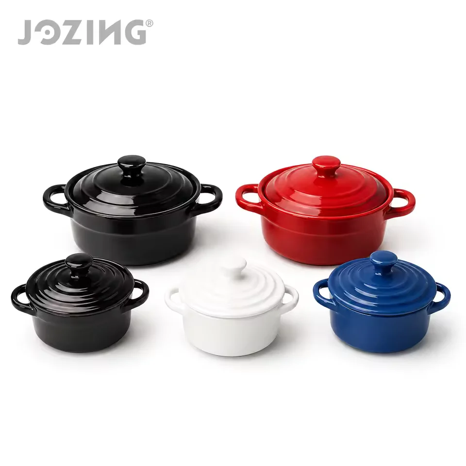 Mini Ceramic Cocottes with Lids in Four Colors product view