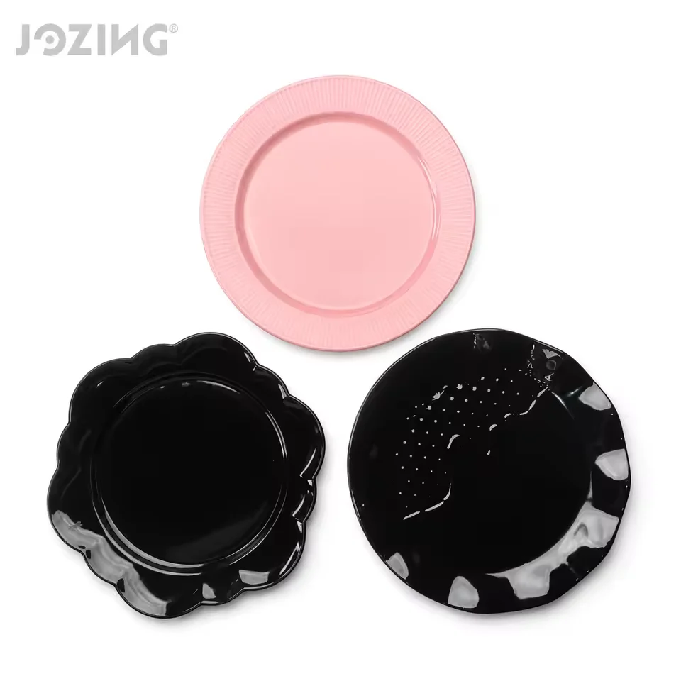 10.6inch Pink and Black Ceramic Dinner Plates in Three Designs product view