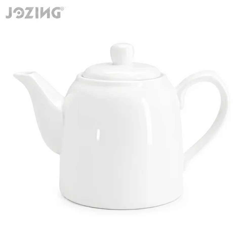 34oz White Ceramic Teapot with Lid