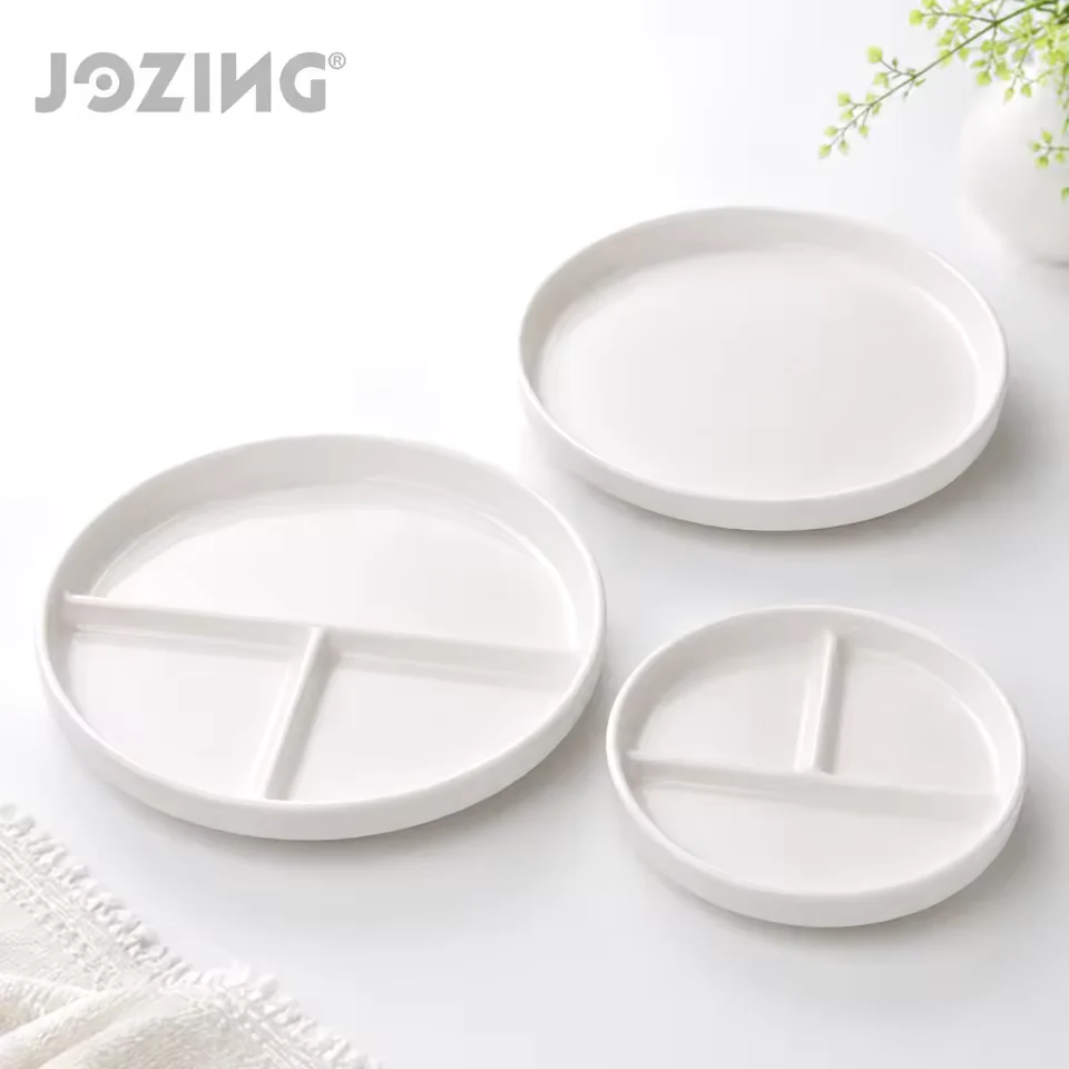 White Ceramic Divided and Plain Lunch Plates product view