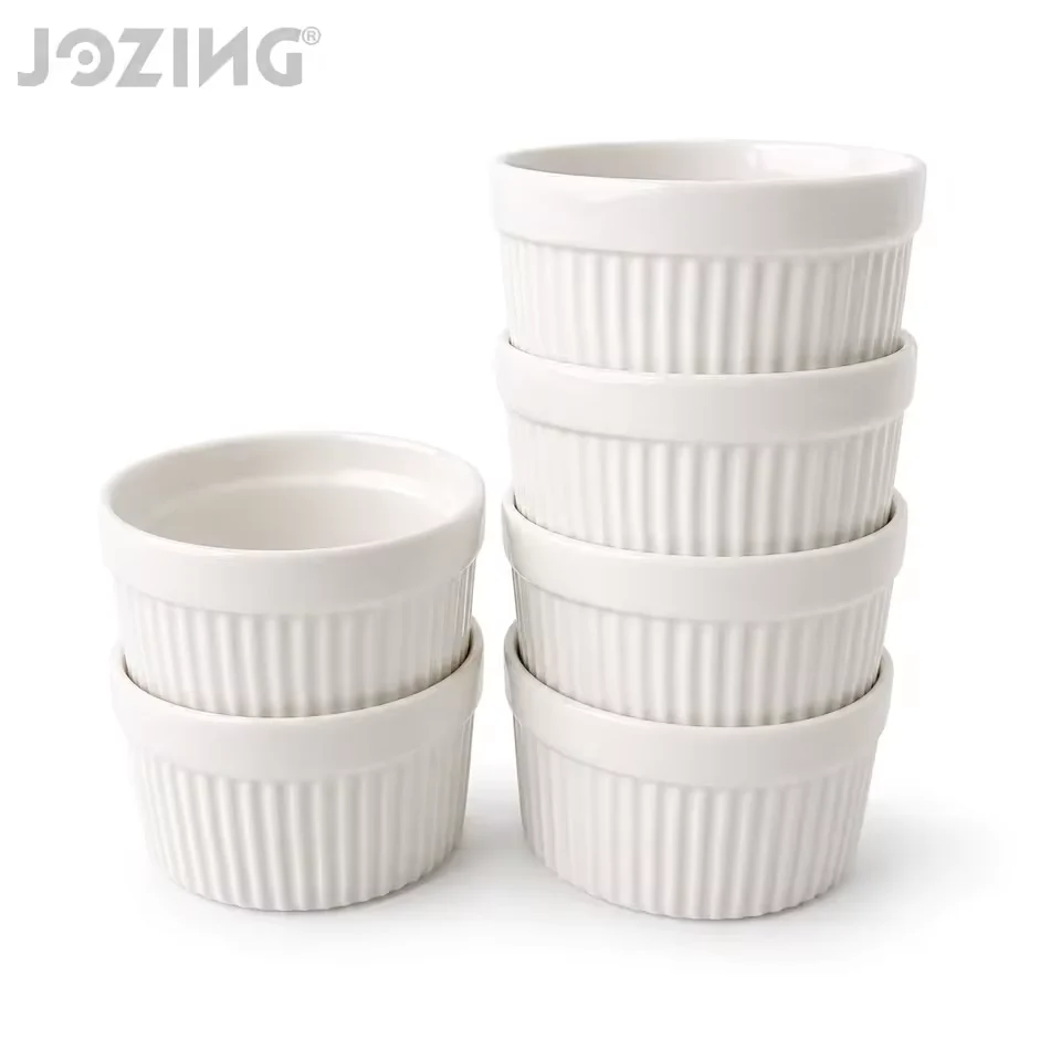White Fluted Ceramic Ramekins in Two Sizes product view