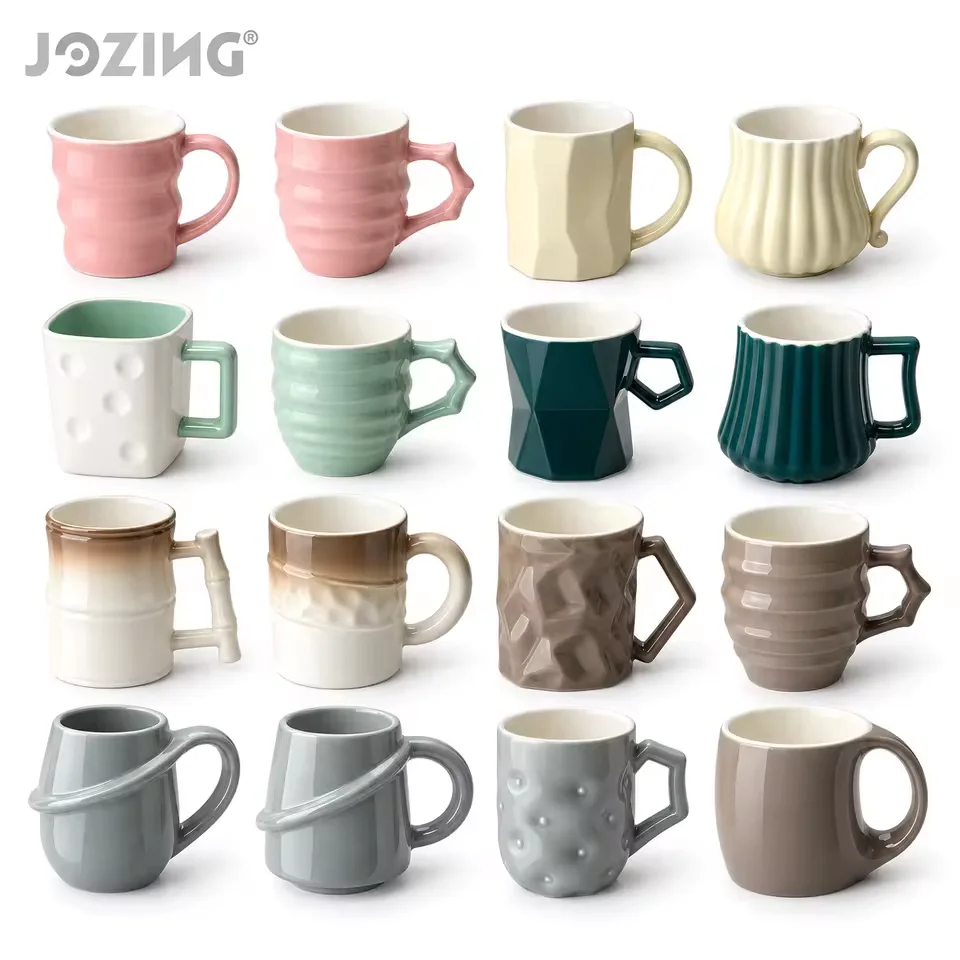 Wholesale 300–350ml Textured Ceramic Coffee Mugs in Assorted Designs