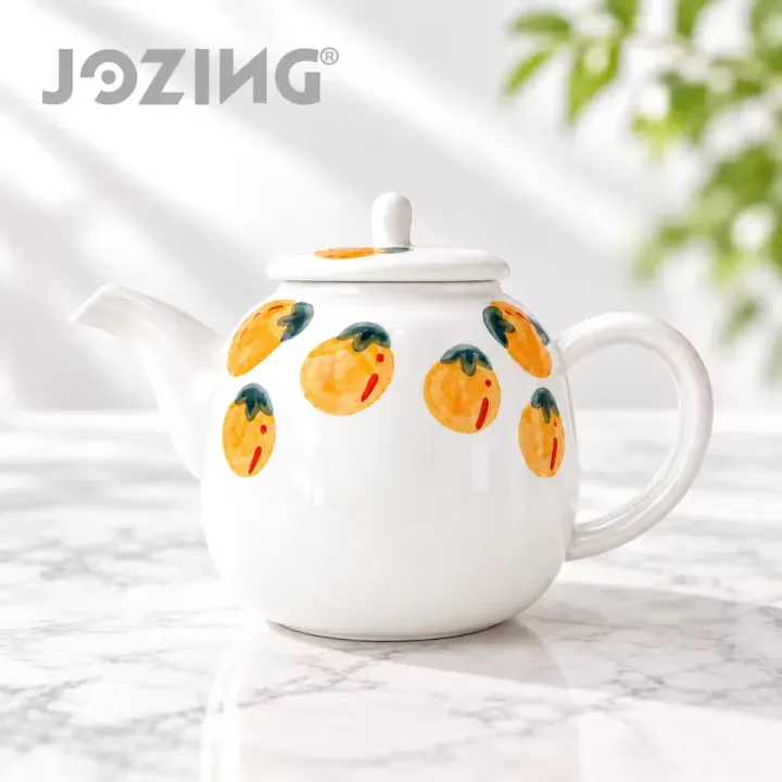 Wholesale 1L Hand-Painted Ceramic Teapots with Strawberry and Orange Designs