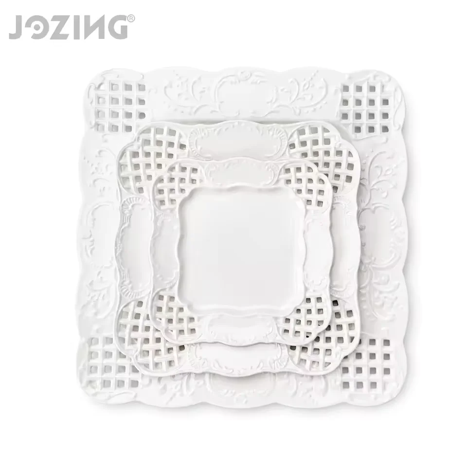 Square White Ceramic Dinnerware Plate Set