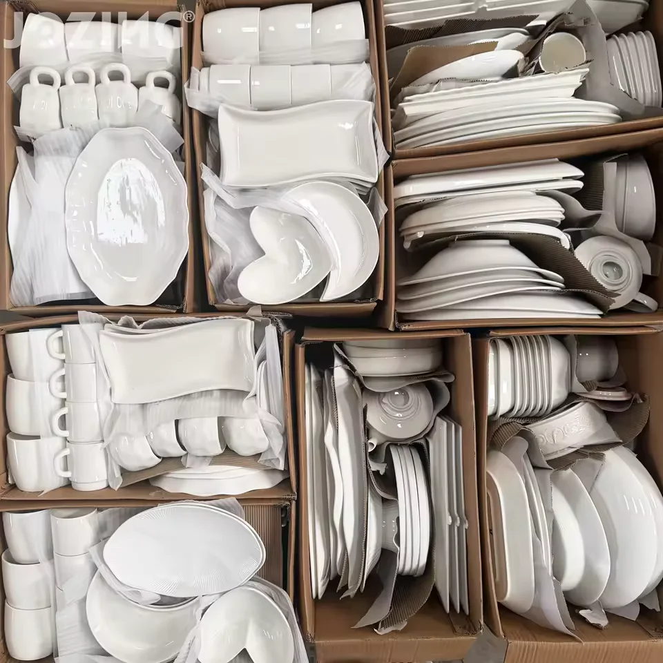 Large White Ceramic Dinnerware Mixed Stock by the Ton